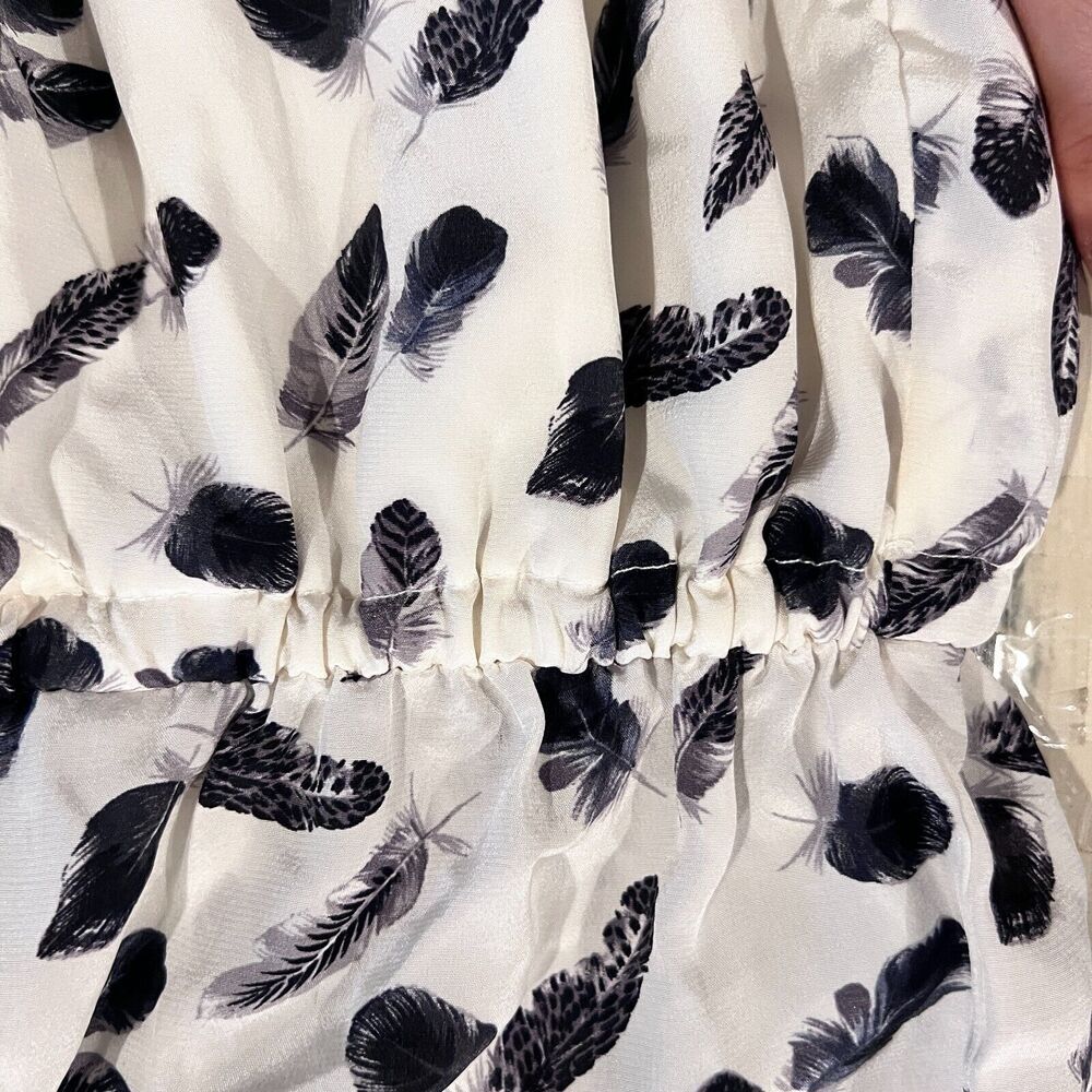 Grethel Womens 100% Silk Feather Print Blouson Dress Sz M Twee Office Artsy Y2K - Picture 12 of 13